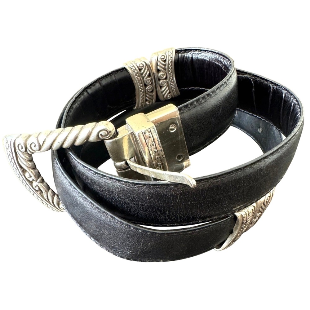 90s Western Americana Swivel Reversible Belt Leather Silver-Tone Unisex Size 30" - Picture 2 of 11